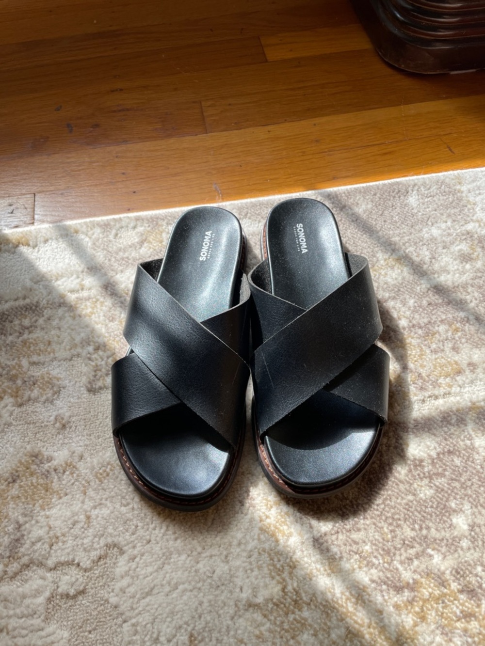 Sonoma Black Crisscross Slide Mules for Women